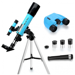 Telescópio Astronômico 8x21 com Binóculos HD, Mira Finder e 3 Oculares, MaxUSee F36050, Azul Claro