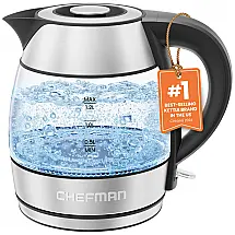 Chaleira Elétrica 1,2L com Luzes LED, Desligamento Automático, Tampa Removível e Proteção Contra Fervura, 110V 1500W, Chefman, Prata