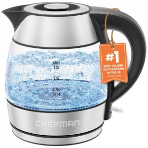 Chaleira Elétrica 1,2L com Luzes LED, Desligamento Automático, Tampa Removível e Proteção Contra Fervura, 110V 1500W, Chefman, Prata