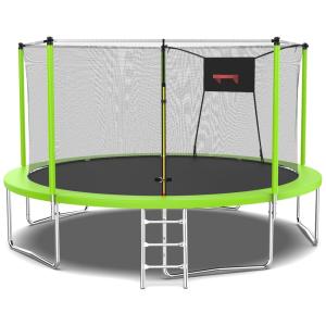 OFLAN Tranpoline 12FT 14FT 15FT 16FT Tranpoline para adultos crianças 1500LBS No Gap Design Tranpolines recreativos ao ar livre W rede de