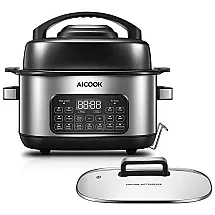 AICOOK Fritadeira Elétrica AirFryer 12 em 1 de 6.5L Progrmável, 1250W, 110V, Prata