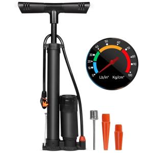 Bomba de Piso Ergonômica para Bicicleta com Medidor e Válvula Inteligente 100 PSI, ZNH, Preto