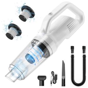 Aspirador de Pó Automotivo Portátil e Recarregável 2000mAh com Luz LED, Potente 9Kpa, KZED KW 900, Branco