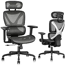 Cadeira de Escritório Ergonômica Giratória com Apoio de Braços, Suporte Lombar Ajustável e Apoio de Cabeça, GABRYLLY, Cinza