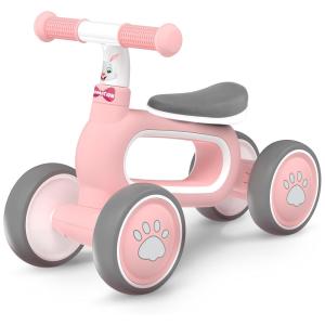Bicicleta sem Pedal com Adesivos de Coelho e Assento PU para Crianças de 1 a 2 Anos, DRAMATION, Rosa