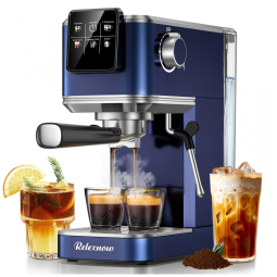 Cafeteira Espresso RELEXNOW Azul 20 Bar LCD 1,2L Vaporizador de Leite Café Quente e Gelado 110V