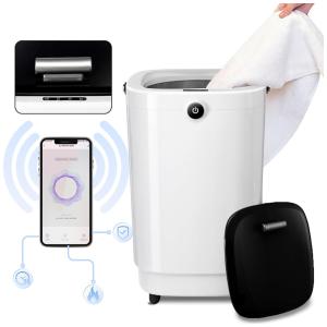 Aquecedor de Toalha Elétrico 20L com Controle por Wi-Fi, Temporizador Ajustável e Alça, 110V, AZOUTDOOR, Branco e Marrom