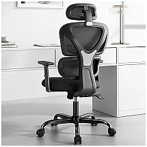 Cadeira de Escritório Ergonômica Giratória com Apoio de Braços, Suporte Lombar 3D Ajustável e Apoio de Cabeça, SYTAS , Preto