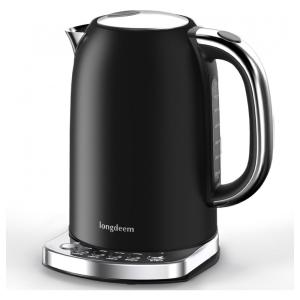 Chaleira Elétrica 1,7L em Aço Inoxidável com Controle de Temperatura e Luz LED, 110V 1500W, Longdeem, Preta