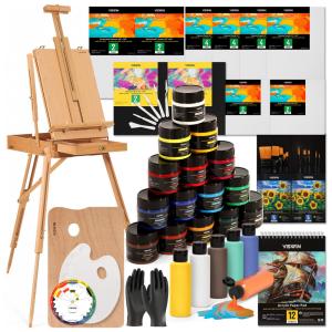 Kit de Pintura Conjunto Artístico com 60 Peças, Inclui 23 Tintas, VISWIN, Marrom