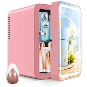 COOSEON Mini Geladeira para Skincare 6 Litros com Espelho, 110V, 12V, Rosa