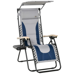 Cadeira Reclinável Ajustável Gravidade Zero com Apoio de Cabeça e Porta Copos e Cobertura de Sombra, OUTSUNNY, Azul