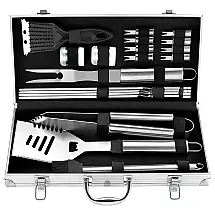 Kit Churrasco na Grelha 20 Peças de Aço Inoxidável com Estojo de zenamento, ROMANTICIST H B20 A01, Prateado