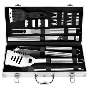 Kit Churrasco na Grelha 20 Peças de Aço Inoxidável com Estojo de zenamento, ROMANTICIST H B20 A01, Prateado