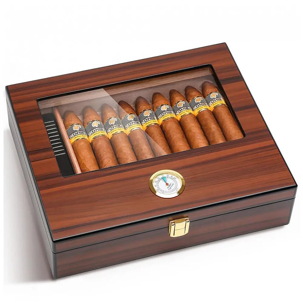 Umidor de Charutos Bald Eagle, Caixa com Visor de Vidro, Umidade Controlada com Higrômetro, Estojo de Madeira de Cedro para 25-30 Charutos