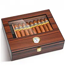 Umidor de Charutos Bald Eagle, Caixa com Visor de Vidro, Umidade Controlada com Higrômetro, Estojo de Madeira de Cedro para 25-30 Charutos