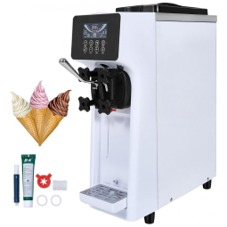 Máquina de Sorvete Soft Comercial VEVOR Prata Alta Produção 20-28L/h 2x6L Cilindro 2450W Modelo YKF-8218T