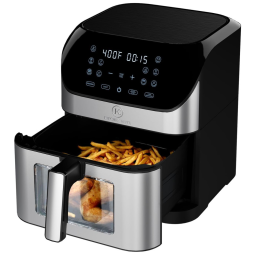 Fritadeira Elétrica Air Fryer 7,4L com Janela para Visualização e 8 Funções Predefinições, 1800W 110V, Kitchen Elite, Preta