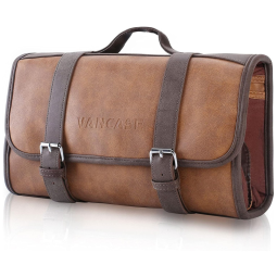 Necessaire Masculina Vintage de Couro Sintético com Forro à Prova d, VANCASE, Marrom