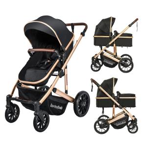 Carrinho de Bebê para Passeio 2 em 1 Conversível com Assento Reversível e Dobrável em Liga de Alumínio Anti Choque, LORTSYBAB, Preto