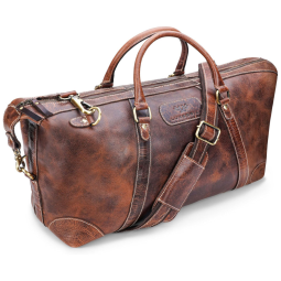 Bolsa de Viagem Masculina Clássica de Couro, LUXEORIA, Marrom Escuro