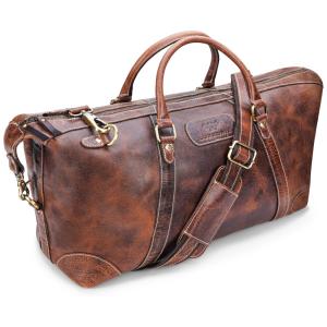 Bolsa de Viagem Masculina Clássica de Couro, LUXEORIA, Marrom Escuro