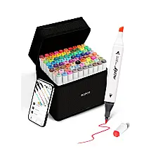 Conjunto de Canetas Artisticas 80 Cores à Base de Álcool para Artistas com Aplicativo Gratuito, Brled