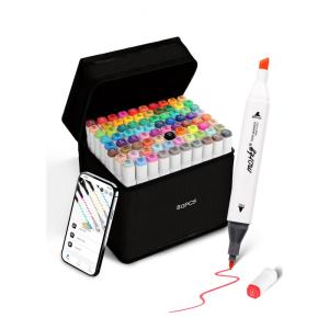 Conjunto de Canetas Artisticas 80 Cores à Base de Álcool para Artistas com Aplicativo Gratuito, Brled