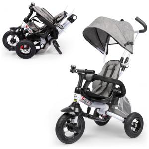 Triciclo Infantil para Passeio com Assento Ajustável 4 Estágios, Idade Recomendada 1 a 5 Anos, TOLEAD, Cinza