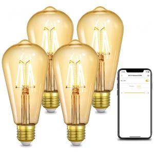 ST64 Lâmpada LED Vintage com Wi Fi, 4,5W Frio 2200K, 4 Un, LINKIND, Amarelo