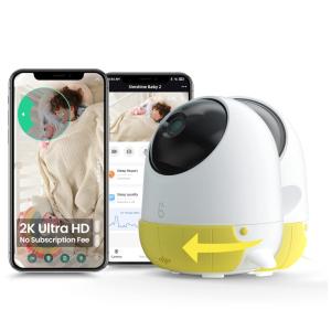 Babá Eletrônica Inteligente Câmera 2K UHD com Alerta de Rosto Coberto e Canção de Ninar, Simshine, Amarela