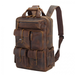 POLARE Mochila Unissex de Couro para Laptop , Marrom