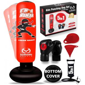 Marwan Sports Saco de Pancadas Inflável 5 em 1 para Crianças com Luvas de Boxe - 160 cm, Resistente e Estável, Brinquedo Ninja