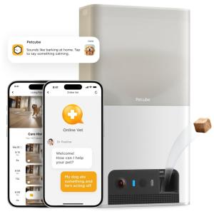 Câmera Wi Fi Remota 1080p com Dispensador de Petiscos, PETCUBE, Branco