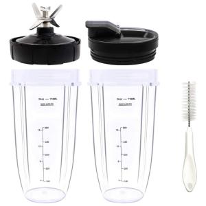 Peças de reposição para liquidificador Ninja com 2 copos de 24 onças e uma lâmina extratora de 7 barbatanas e uma tampa de copo para Nutri