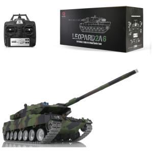 Tanque Militar Leopard2A6 de Controle Remoto com Trilhos de Metal e Torre Rotativa para Adultos, Wheelfun