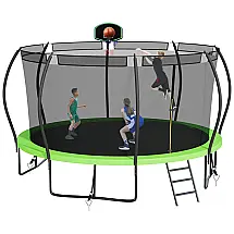 Cama Elastica Infantil com Diâmetro, Cesta de Basquete e Rede de Proteção para até 635 kg, XMIKA, Verde