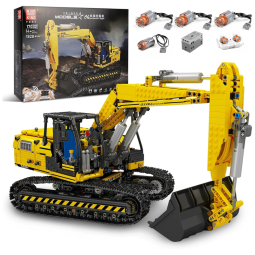 Kit de Construção Escavadeira com 1828 Peças e Controle Remoto para Crianças e Adultos, Mould King, Amarelo