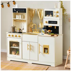 Cozinha de Brinquedo Realista em Madeira para Crianças de 3 a 10 Anos, Tiny Land, Branca Creme