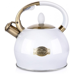 Chaleira de Chá 2.5L em Aço Inoxidável com Apito e Alça Ergonômica, Branca, SUSTEAS PDH White, Branco