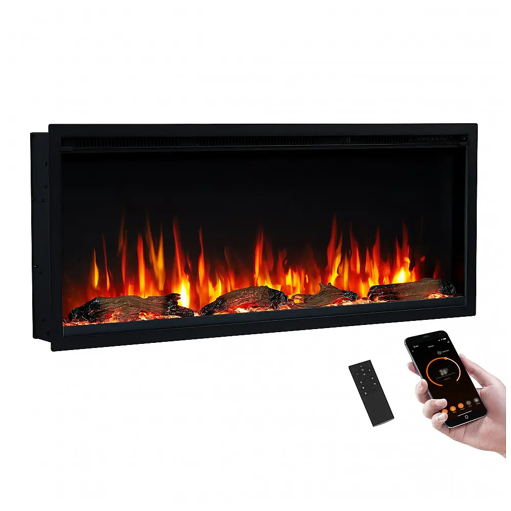 Lareira Elétrica PuraFlame 107x45cm 1500W Chamas LED 9 Cores Alexa Embutir 110V