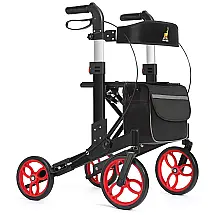 Andador Adulto Idoso com Apoio de Braço, Assento Acolchoado e Cesto, Suporta até 226 kg, DEERPLANET, Preto