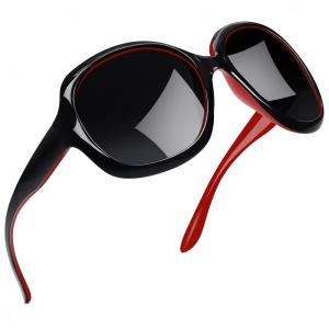 Óculos de Sol Feminino com Proteção UV, Joopin B06, Preto e Vermelho