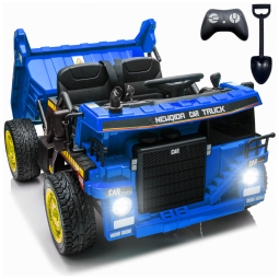 Caminhão Basculante Infantil Elétrico NEWQIDA Azul 24V 2 Motores Pá Remota Caçamba Elétrica Bluetooth LED Bancos 19"