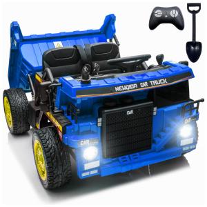 Caminhão Basculante Infantil Elétrico NEWQIDA Azul 24V 2 Motores Pá Remota Caçamba Elétrica Bluetooth LED Bancos 19"