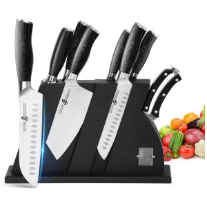 Conjunto de Facas em Aço Inoxidável com Bloco de Bancada, 8 Peças, TUO, Preto