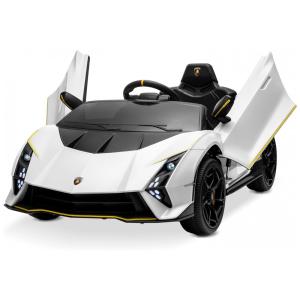 Carro Elétrico Infantil a Bateria com 4 Motores, Controle Remoto, Bluetooth e Suspensão de Mola, 12V, Kidzone Lamborghini, Branco