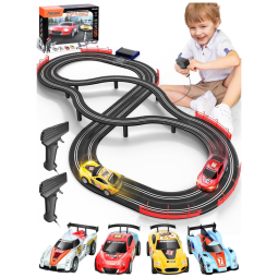 Pista de Corrida Elétrica, Escala 1:43 com 2 Controles, 4 Carros para Crianças Acima de 4 Anos, Aotipol, Colorida