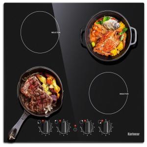 Karinear Fogão de indução de 4 queimadores Fogão elétrico de 24 polegadas, Fogão de indução embutido de 220 240 V com controle de botão