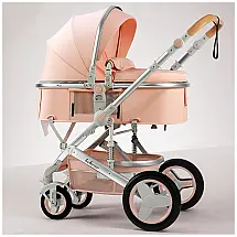 Carrinho de Bebê 2 em 1 com Assento Reversível, Cesta de Armazenamento e Porta-Copos, RIBONI, Rosa